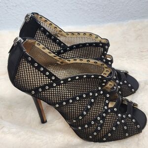 Jimmy Choo Black Mesh and Silver Studded Heels